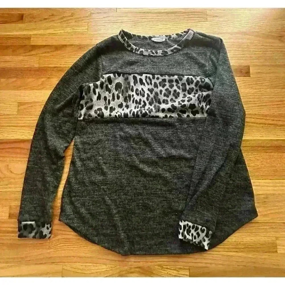 VIAMOR l Leopard color block long sleeve womens shirt l SIZE M - Picture 2 of 9